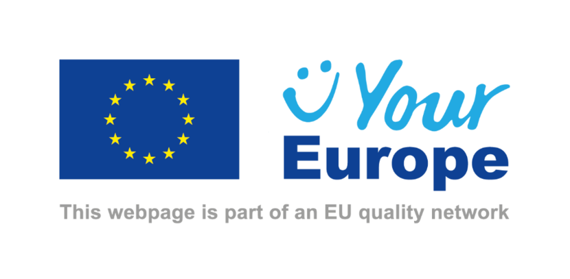 Logo van het EU portaal Your Europe met daaronder de tekst 'This webpage is part of an EU quality network'