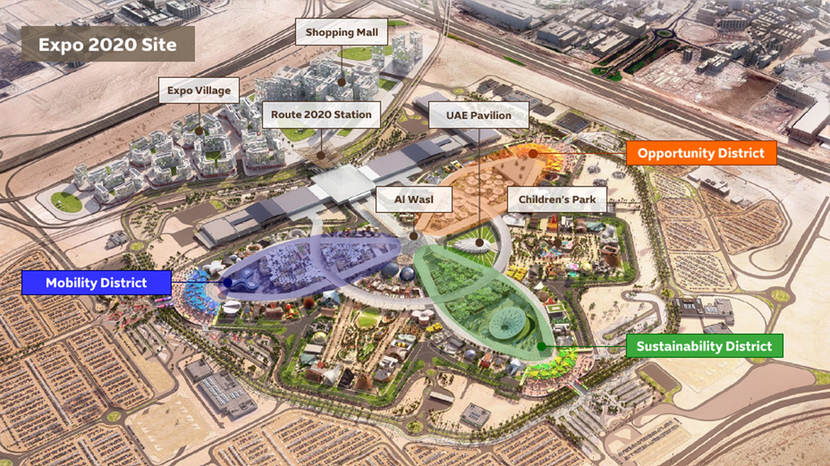 Overzicht van de Dubai Expo 2020.