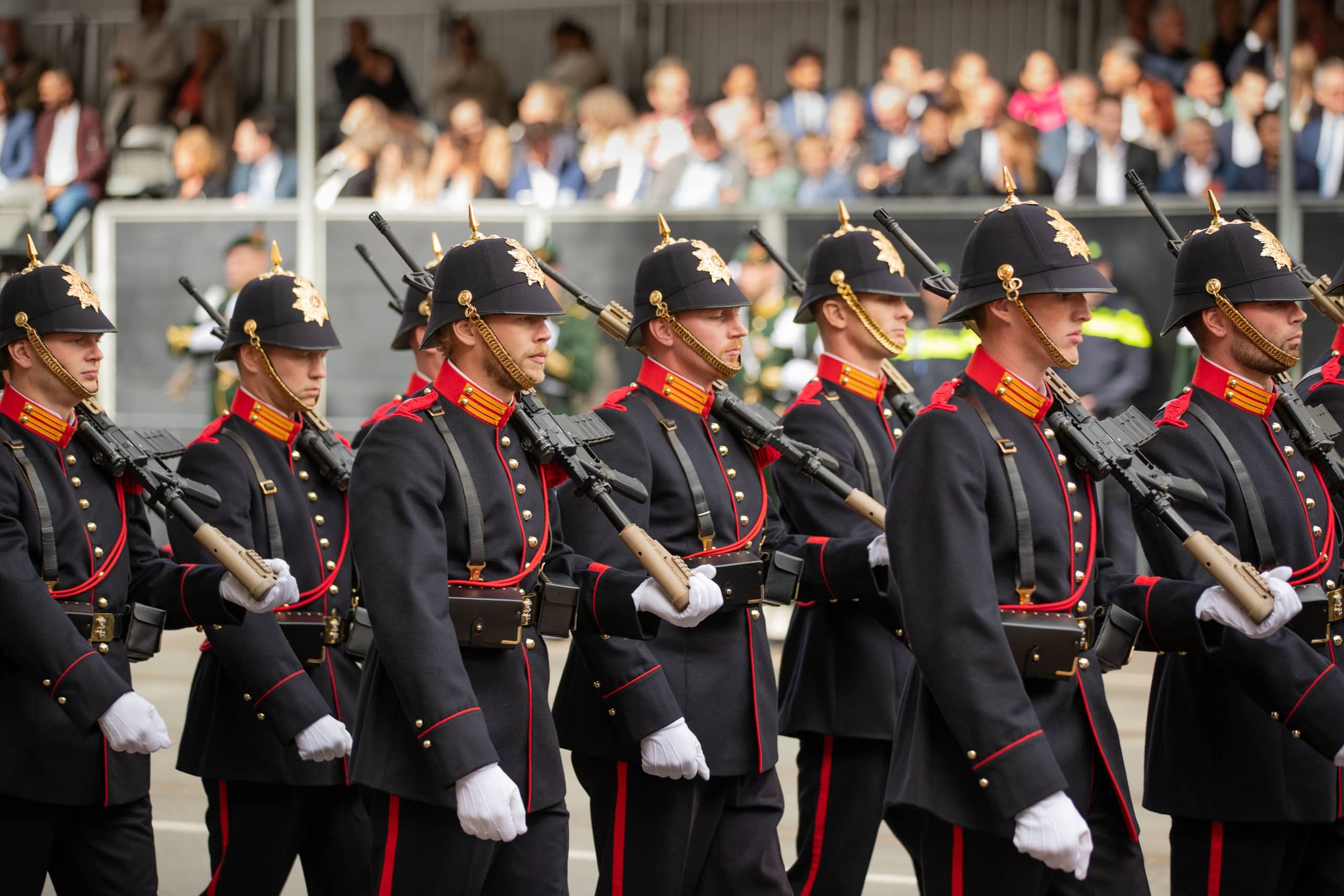 Een van de militaire eenheden in de koninklijke stoet.