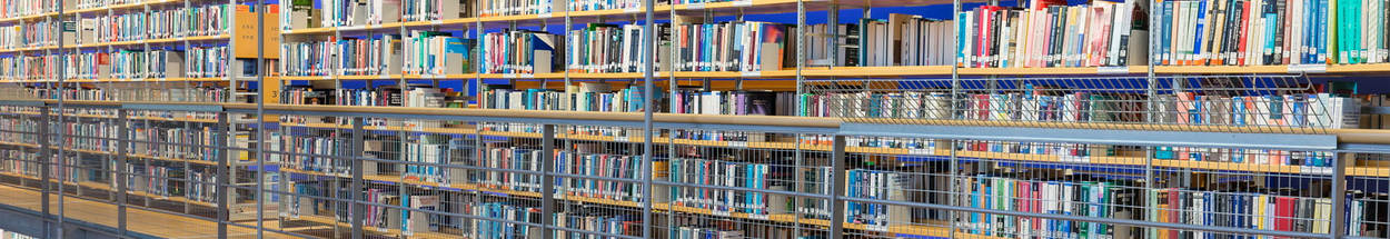 Bibliotheek Technische Universiteit Delft met meerdere schappen met studieboeken