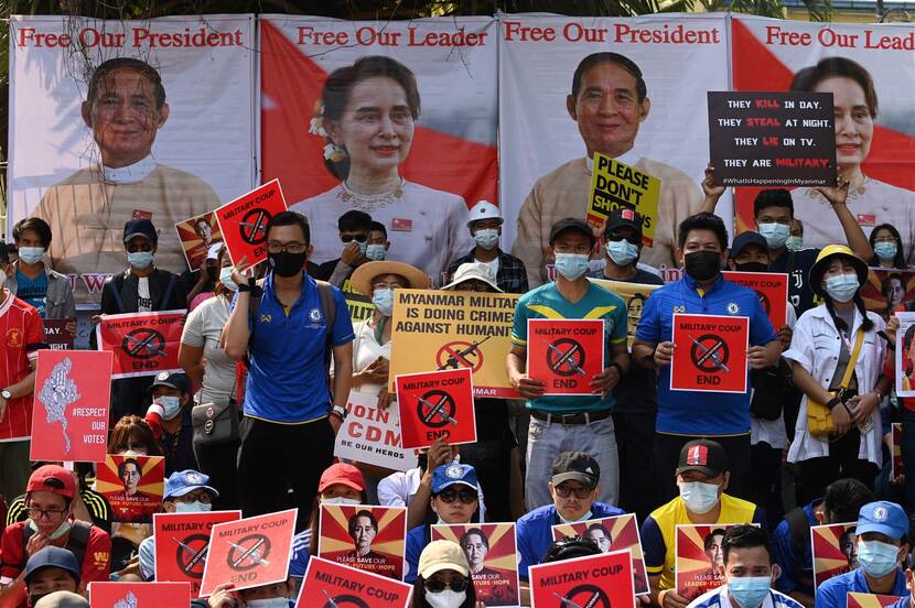 Protesten in Myanmar in maart 2021.