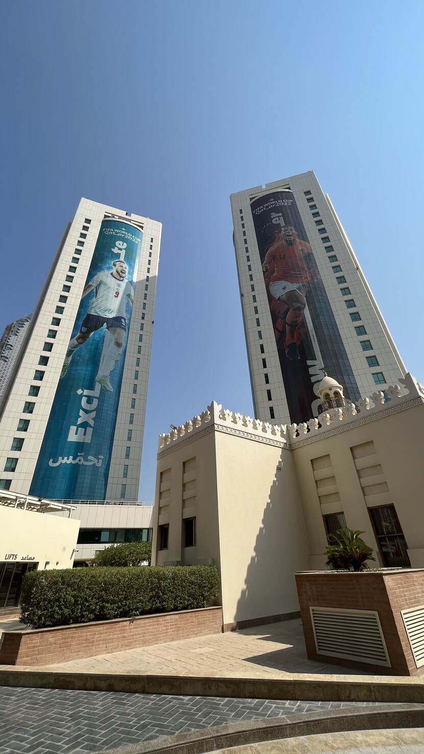 Gebouwen in Qatar aangekleed voor het WK