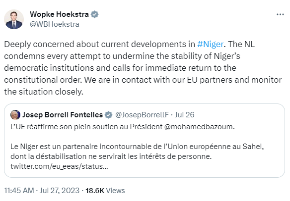 Tweet Hoekstra situatie Niger
