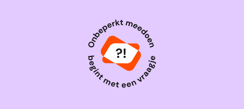 Logo van Vraagje?! van Onbeperkt Meedoen