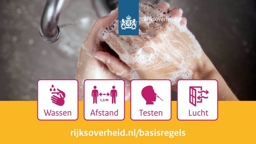 Basisregels 21 juli 2021 - Wassen Afstand Testen Lucht - Handen wassen
