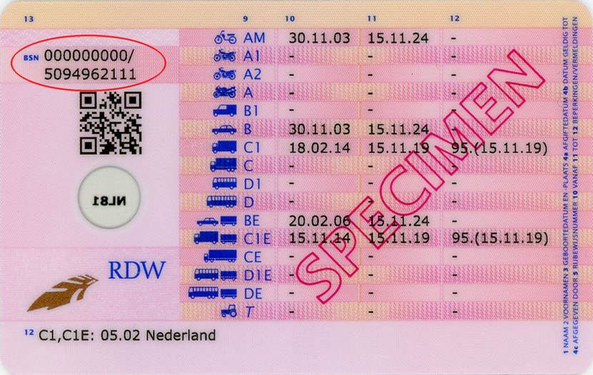 Waar staat mijn burgerservicenummer (BSN) op mijn rijbewijs? | Rijksoverheid.nl