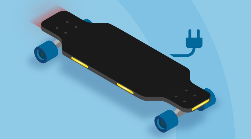 Illustratie van een elektrisch skateboard.